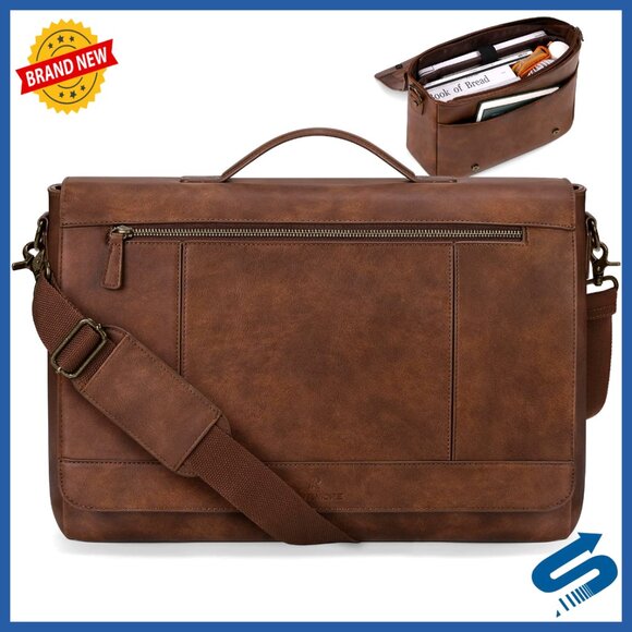 Vintage Leather Messenger Bag for Laptop Retro Classic Business Office Satchel